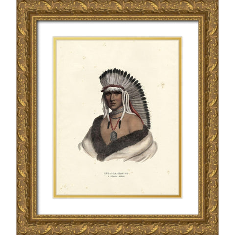 A Pawnee Brave Gold Ornate Wood Framed Art Print with Double Matting by McKenney and Hall