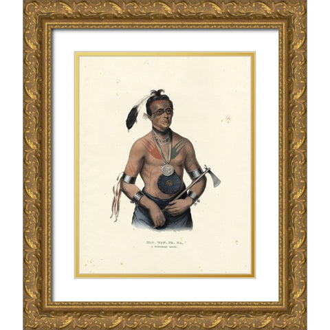 A Winnebago Chief Gold Ornate Wood Framed Art Print with Double Matting by McKenney and Hall