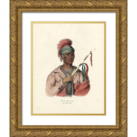An Ioway Chief Gold Ornate Wood Framed Art Print with Double Matting by McKenney and Hall