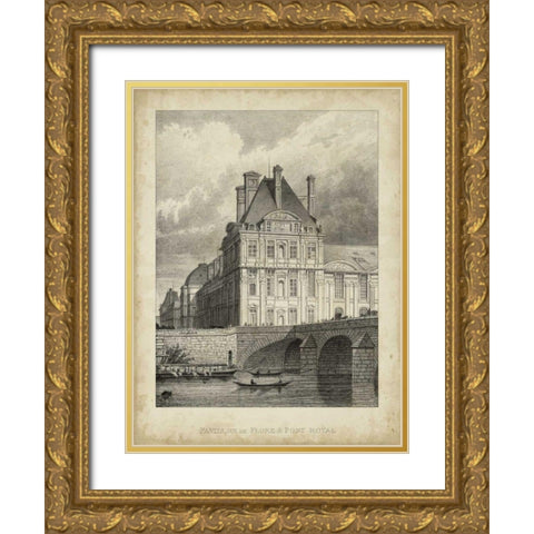 Pavillon de Flore and Pont Royal Gold Ornate Wood Framed Art Print with Double Matting by Pugin, A.