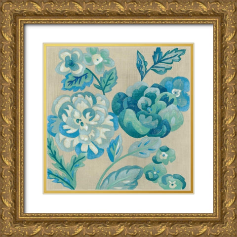 Turquoise Chintz I Gold Ornate Wood Framed Art Print with Double Matting by Zarris, Chariklia