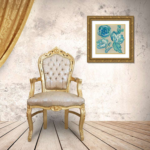 Turquoise Chintz II Gold Ornate Wood Framed Art Print with Double Matting by Zarris, Chariklia