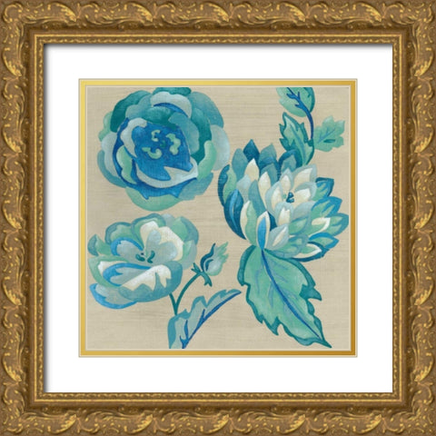 Turquoise Chintz II Gold Ornate Wood Framed Art Print with Double Matting by Zarris, Chariklia