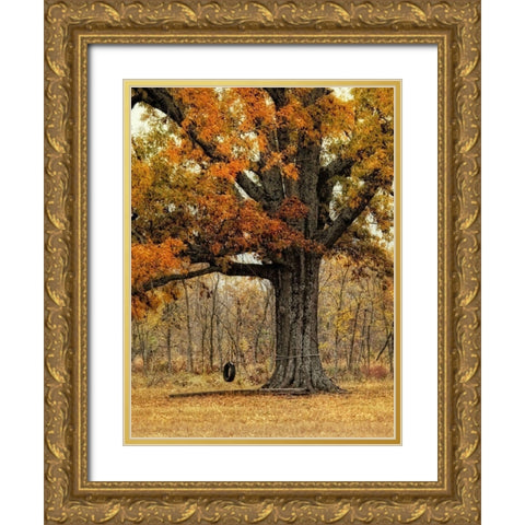Tree Swing Gold Ornate Wood Framed Art Print with Double Matting by Head, Danny