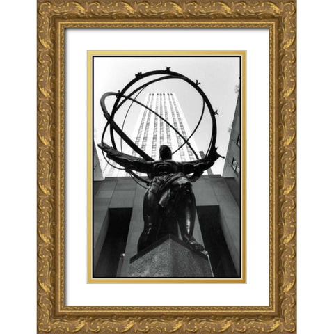 Atlas at Rockefeller Center Gold Ornate Wood Framed Art Print with Double Matting by DeNardo, Laura