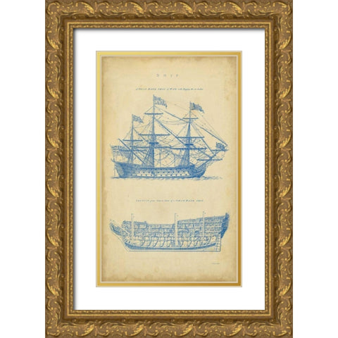 Vintage Ship Blueprint Gold Ornate Wood Framed Art Print with Double Matting by Chambers