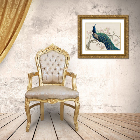 Peacock and Blossoms II Gold Ornate Wood Framed Art Print with Double Matting by OToole, Tim