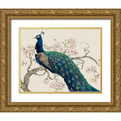 Peacock and Blossoms II Gold Ornate Wood Framed Art Print with Double Matting by OToole, Tim