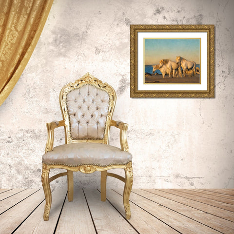On the Beach Gold Ornate Wood Framed Art Print with Double Matting by PHBurchett