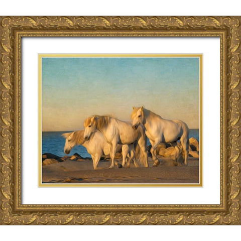 On the Beach Gold Ornate Wood Framed Art Print with Double Matting by PHBurchett