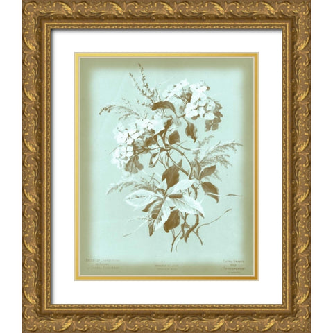 Dussurgey Hydrangea on Blue Gold Ornate Wood Framed Art Print with Double Matting by Dussurgey, Chabal