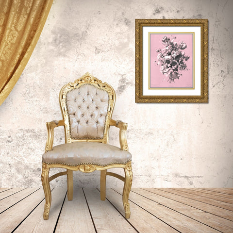 Dussurgey Roses on Pink Gold Ornate Wood Framed Art Print with Double Matting by Dussurgey, Chabal