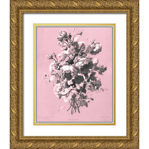 Dussurgey Roses on Pink Gold Ornate Wood Framed Art Print with Double Matting by Dussurgey, Chabal