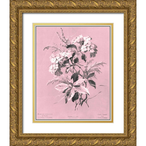 Dussurgey Hydrangea on Pink Gold Ornate Wood Framed Art Print with Double Matting by Dussurgey, Chabal