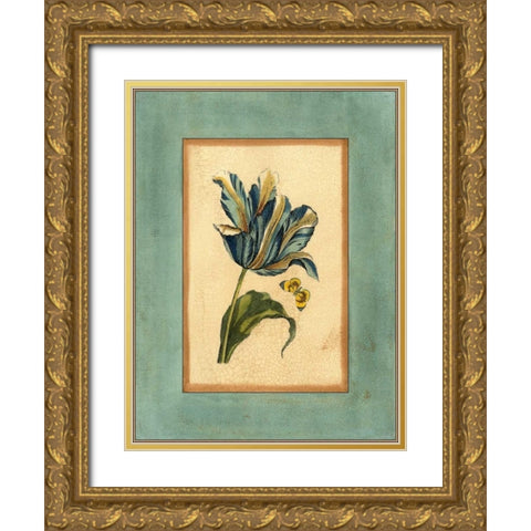 Crackled Spa Blue Tulip II Gold Ornate Wood Framed Art Print with Double Matting by Vision Studio