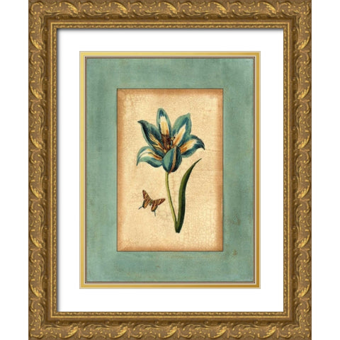 Crackled Spa Blue Tulip III Gold Ornate Wood Framed Art Print with Double Matting by Vision Studio