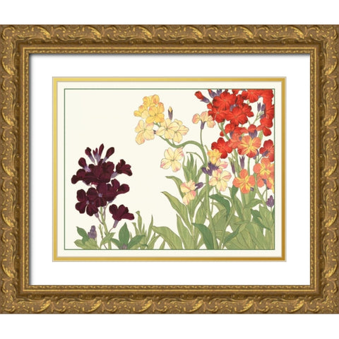 Japanese Flower Garden I Gold Ornate Wood Framed Art Print with Double Matting by Konan, Tanigami