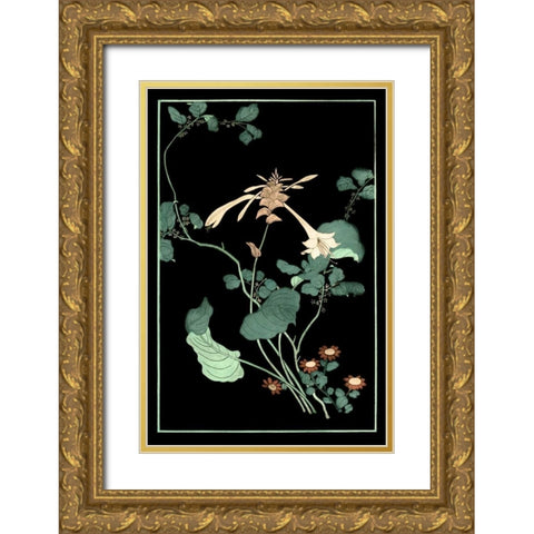 Midnight Floral I Gold Ornate Wood Framed Art Print with Double Matting by Vision Studio