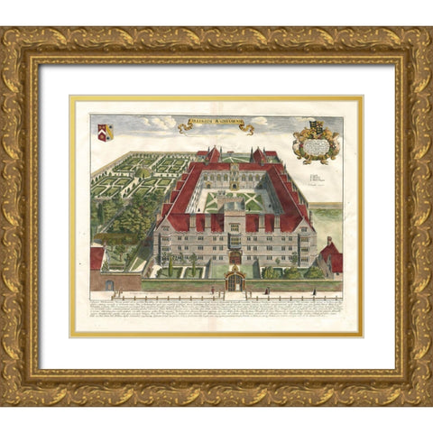 Collegium Wadhamense Gold Ornate Wood Framed Art Print with Double Matting by Loggan, D.