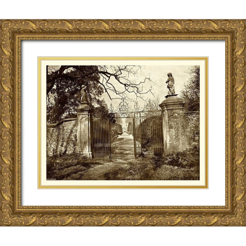 Sepia Garden View I Gold Ornate Wood Framed Art Print with Double Matting by unknown