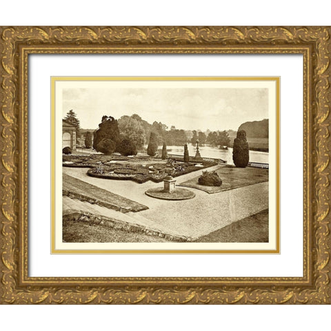 Sepia Garden View III Gold Ornate Wood Framed Art Print with Double Matting by unknown