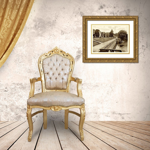 Sepia Garden View IV Gold Ornate Wood Framed Art Print with Double Matting by unknown