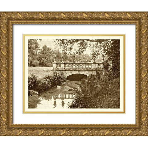 Sepia Garden View V Gold Ornate Wood Framed Art Print with Double Matting by unknown
