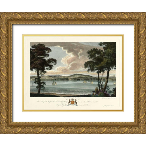 Powderham Castle Gold Ornate Wood Framed Art Print with Double Matting by Polwhele, Richard