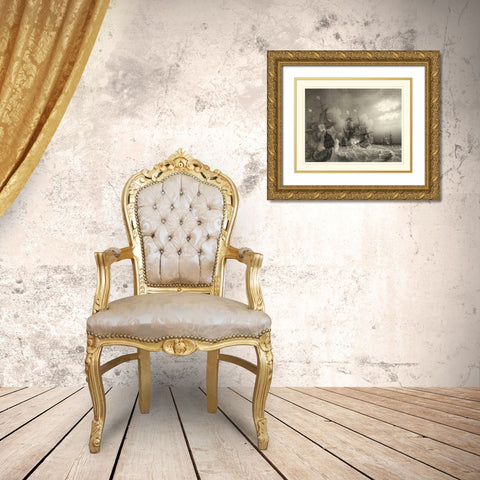 Ships at Sea I Gold Ornate Wood Framed Art Print with Double Matting by Gudin