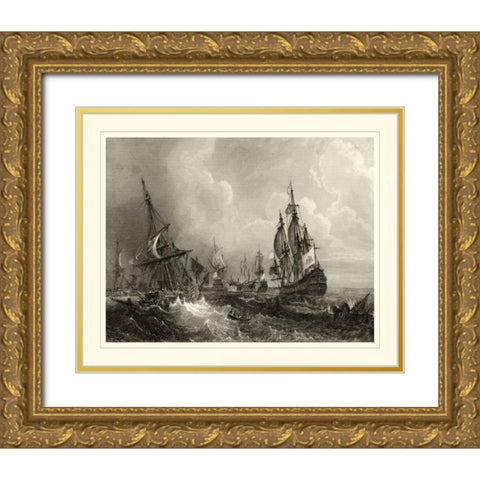 Ships at Sea II Gold Ornate Wood Framed Art Print with Double Matting by Gudin