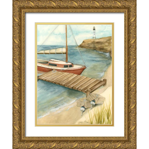 Shoreline Dock II Gold Ornate Wood Framed Art Print with Double Matting by Goldberger, Jennifer