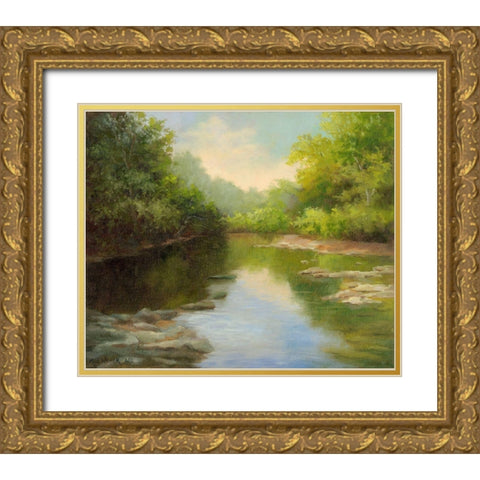OBannon Summer Creek Gold Ornate Wood Framed Art Print with Double Matting by Weber, Mary Jean