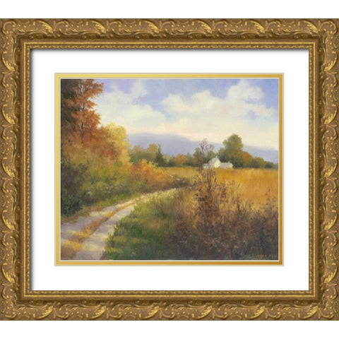Autumn Country Road Gold Ornate Wood Framed Art Print with Double Matting by Weber, Mary Jean