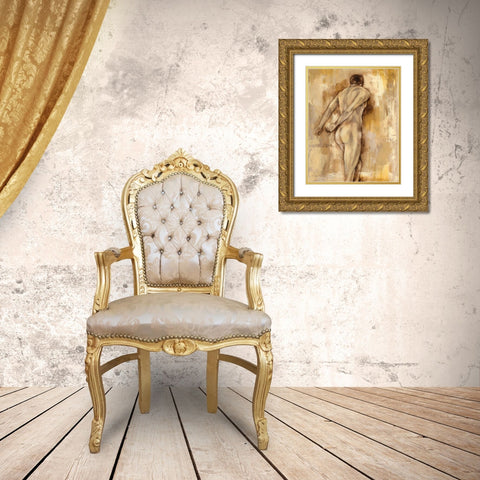 Nude Figure Study IV Gold Ornate Wood Framed Art Print with Double Matting by Goldberger, Jennifer