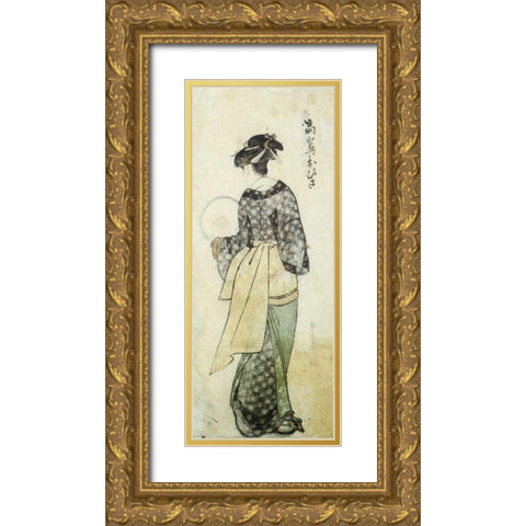 Back View of Ohisa Gold Ornate Wood Framed Art Print with Double Matting by Utamaro