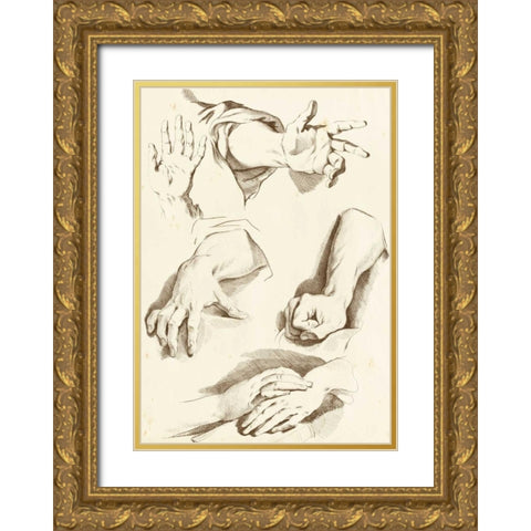 Study of Hands Gold Ornate Wood Framed Art Print with Double Matting by Diderot