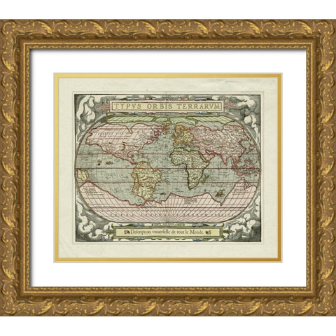 Typvs Orbis Map Gold Ornate Wood Framed Art Print with Double Matting by Unknown
