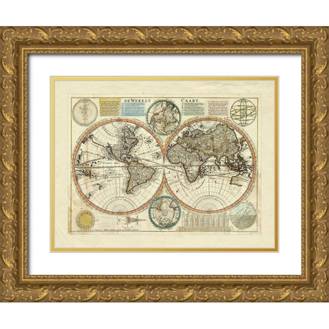 Dewerelt Caart Map Gold Ornate Wood Framed Art Print with Double Matting by Unknown
