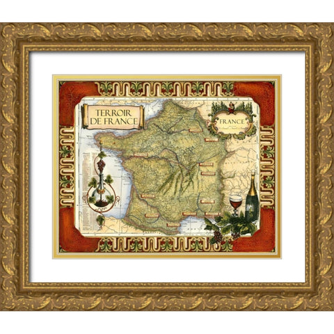 Wine Map of France on CGP Gold Ornate Wood Framed Art Print with Double Matting by Unknown