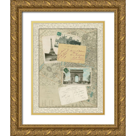 Vintage Map of Paris Gold Ornate Wood Framed Art Print with Double Matting by Vision Studio