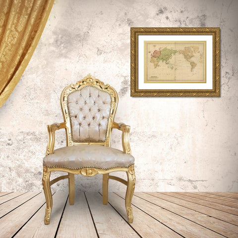 Mercators Projection Gold Ornate Wood Framed Art Print with Double Matting by Vision Studio