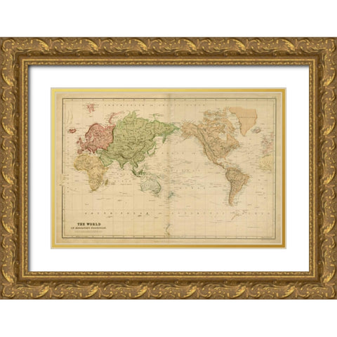 Mercators Projection Gold Ornate Wood Framed Art Print with Double Matting by Vision Studio