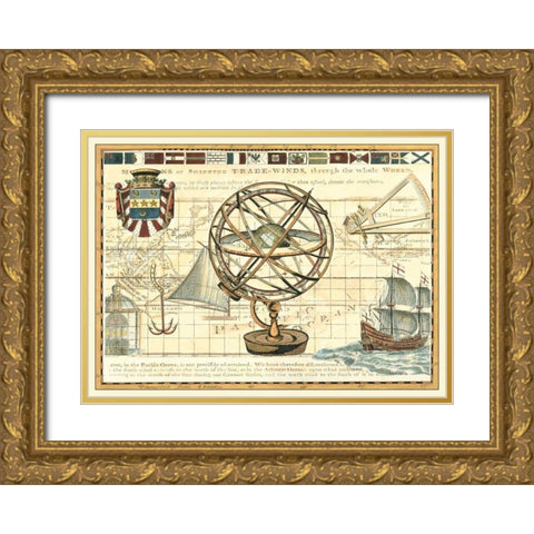 Nautical Map I Gold Ornate Wood Framed Art Print with Double Matting by Vision Studio