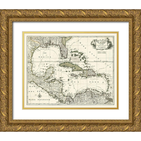 Map of the Gulf of Mexico Gold Ornate Wood Framed Art Print with Double Matting by unknown