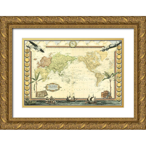 Adventure Map Gold Ornate Wood Framed Art Print with Double Matting by Vision Studio