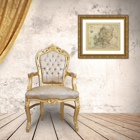 Antique Map of Europe  Gold Ornate Wood Framed Art Print with Double Matting by Johnson