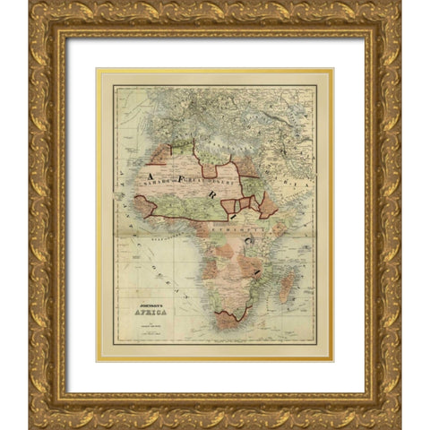 Antique Map of Africa Gold Ornate Wood Framed Art Print with Double Matting by Johnson