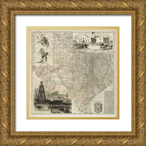 Map of Texas Gold Ornate Wood Framed Art Print with Double Matting by Vision Studio