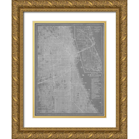 City Map of Chicago Gold Ornate Wood Framed Art Print with Double Matting by Vision Studio