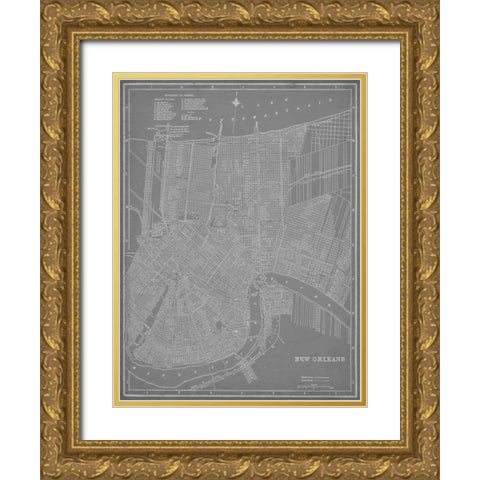 City Map of New Orleans Gold Ornate Wood Framed Art Print with Double Matting by Vision Studio